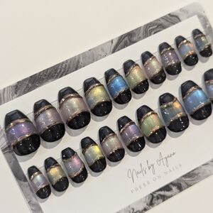 Iridescent Cat Eye Press-On Nails | Black & Aurora Pearl | Ready to Ship